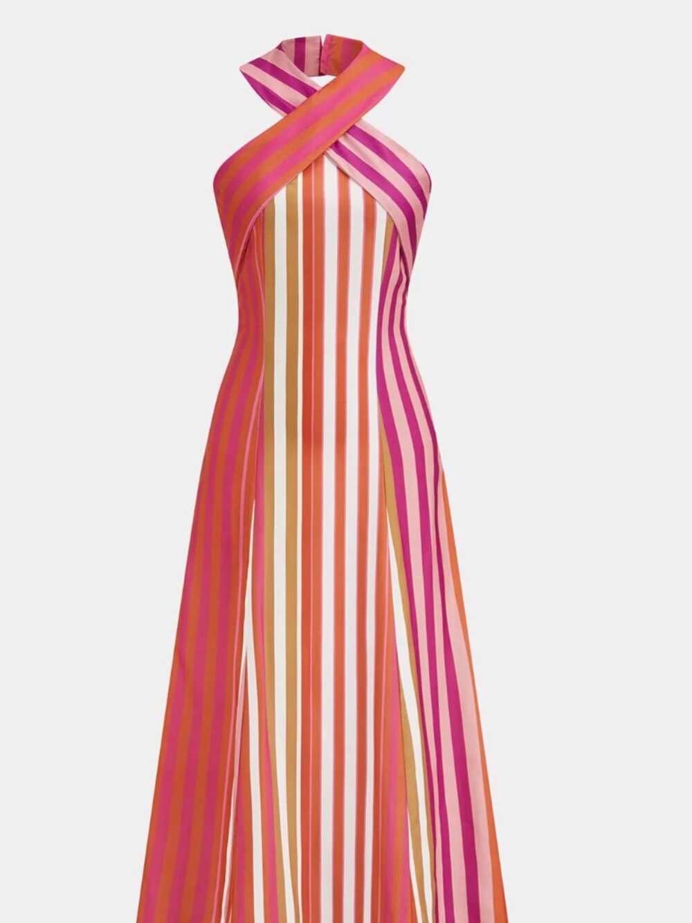 Commense Striped Cross Halter Maxi Dress